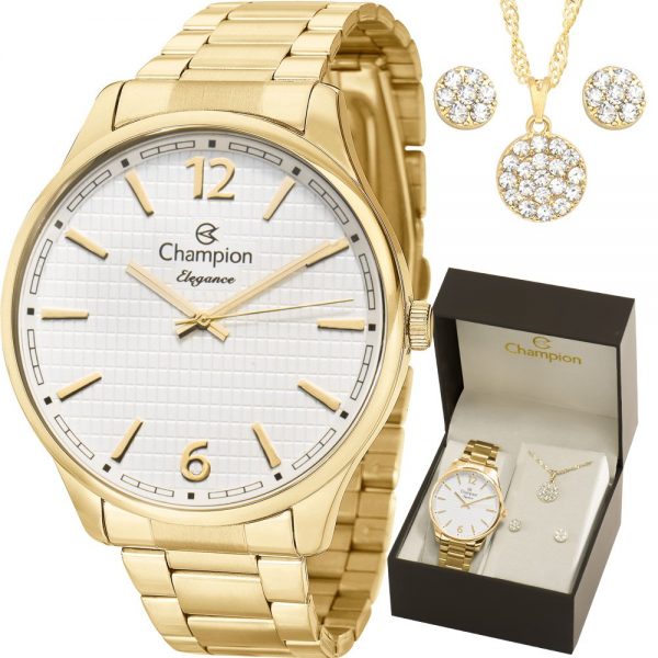 Kit Relógio Champion Dourado Feminino CN27670W Original