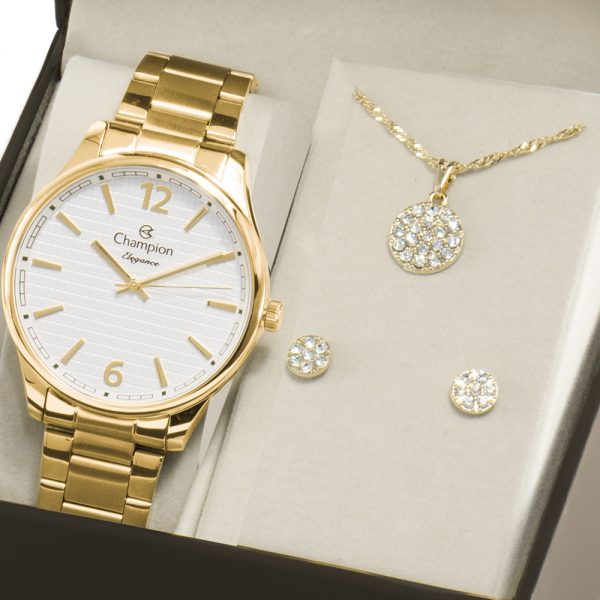 Kit Relógio Champion Dourado Feminino CN27670W Original - Image 2