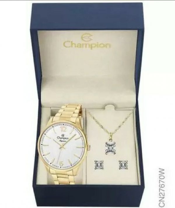 Kit Relógio Champion Dourado Feminino CN27670W Original - Image 3