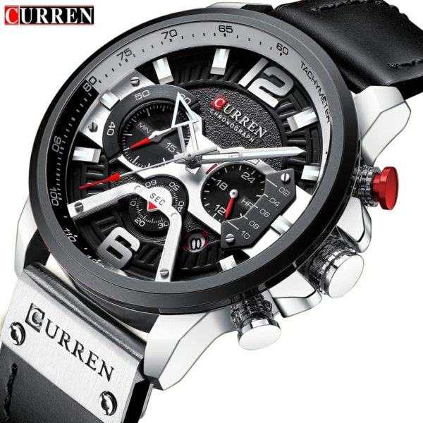 Relógio Masculino Pulseira Couro Cronógrafo Curren 8329 - Image 2