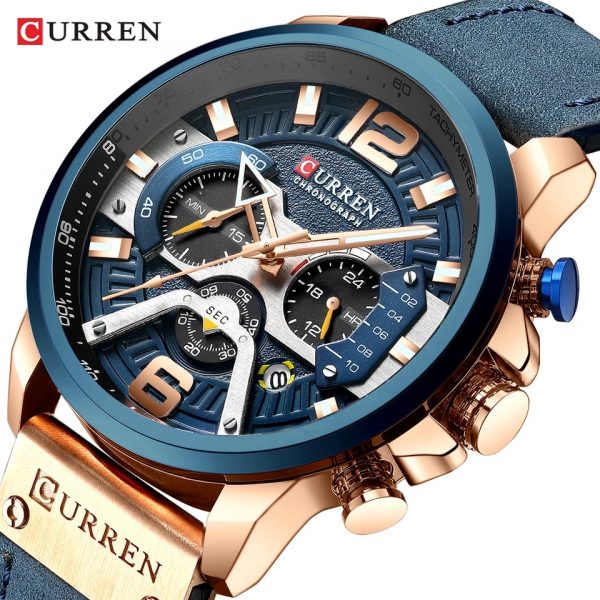 Relógio Masculino Pulseira Couro Cronógrafo Curren 8329